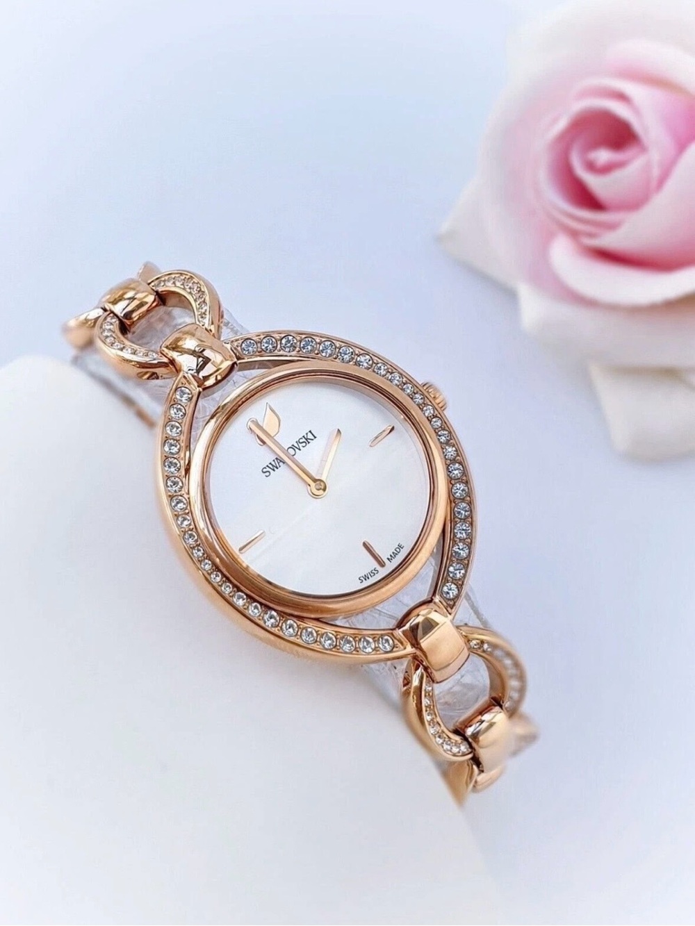 Swarovski rose gold crystal bracelet watch